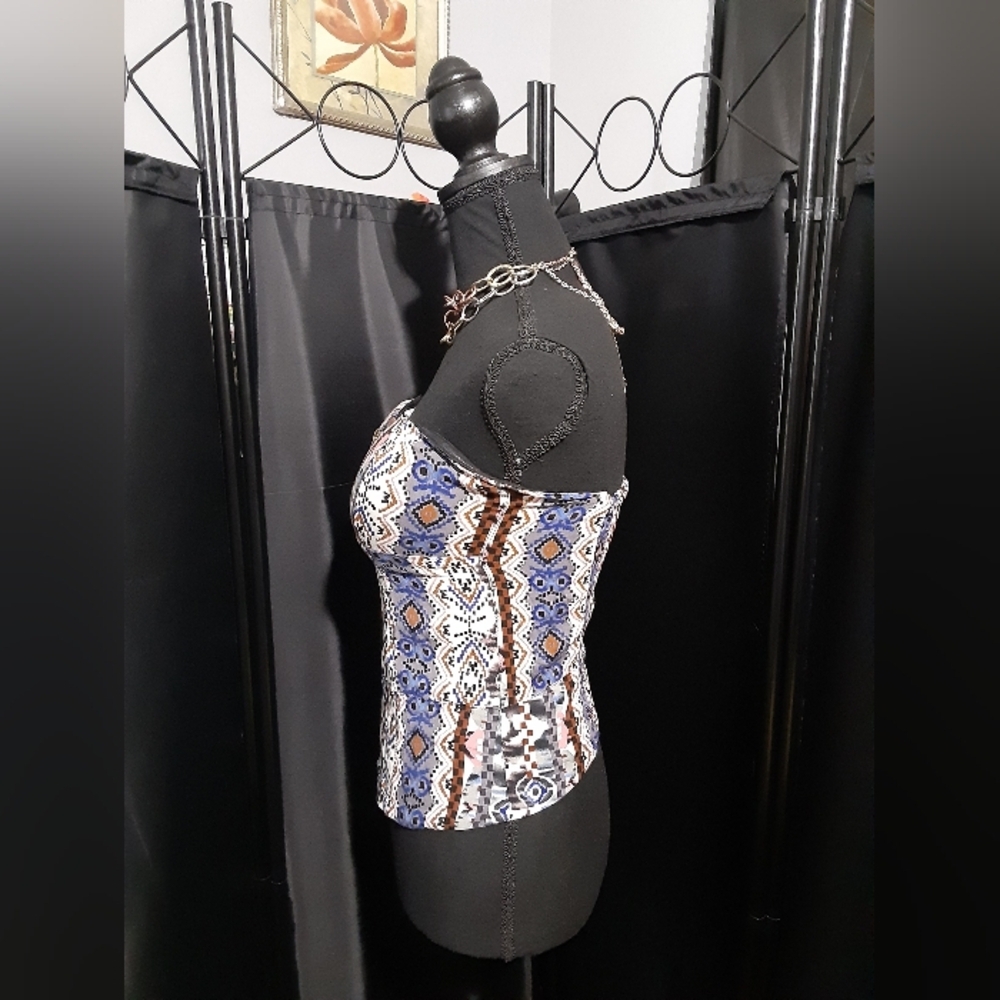 Say What Cropped Corset Top Front Zip Multicolor Pattern Women's M Sexy Intimate - Picture 4 of 7